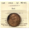 Image 1 : 1-cent 1912 ICCS MS65 Red