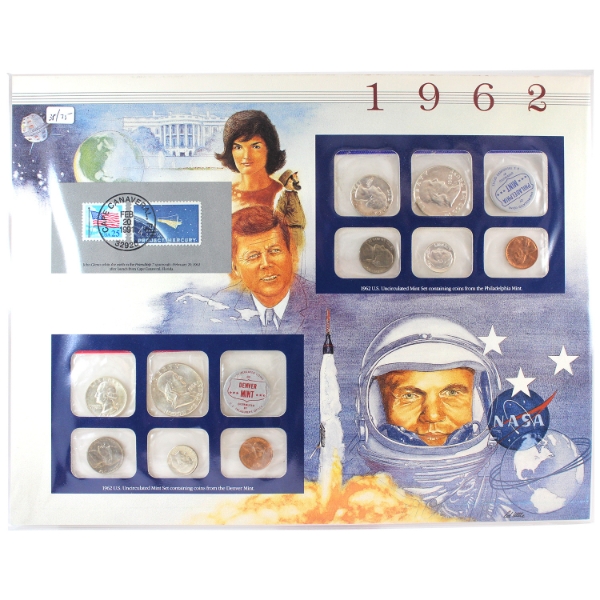 USA 1962 P & D Mint Sets with Stamps on Display Board. 