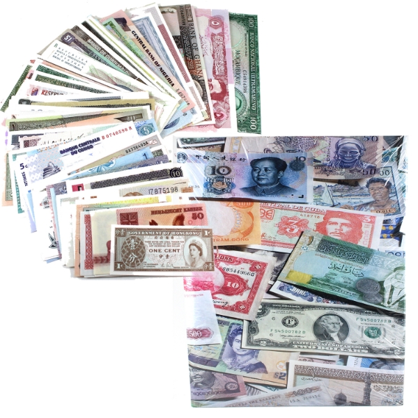 World Mixed Denomination Bulk Collection 100 Different Countries; 100 Different Banknotes. 