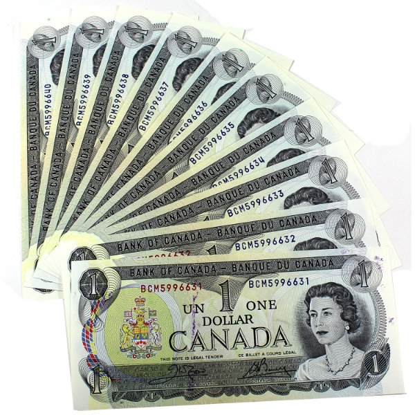 BC46b 1973 $1 Consecutive Crow-Bouey SN:BCM5996631-"40. 10pcs.