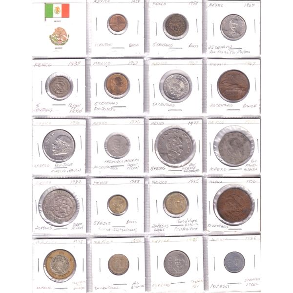 Bulk Collection of Mexico & Morocco 1786-2017 Mixed Denomination in 20-Pocket Sheets. 92pcs.