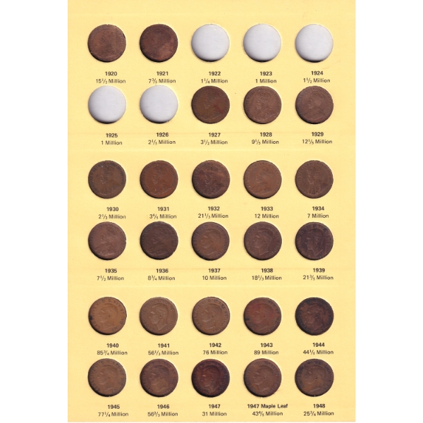 Library of Coins: Canada 1-Cent 1920-1974 Vol. 60-A Album. 52pcs.