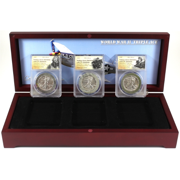 USA Silver 1941-1943 WWII Triple Ace Walking Liberty Half Dollar Set ANACS Certified AU