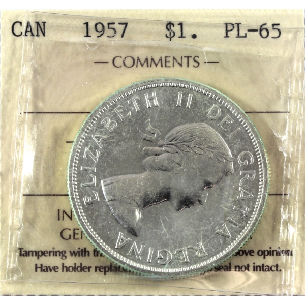 Silver $1 1957 ICCS PL65 