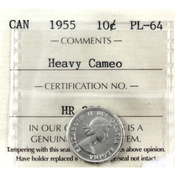 10-cent 1955 ICCS PL64 Heavy Cameo
