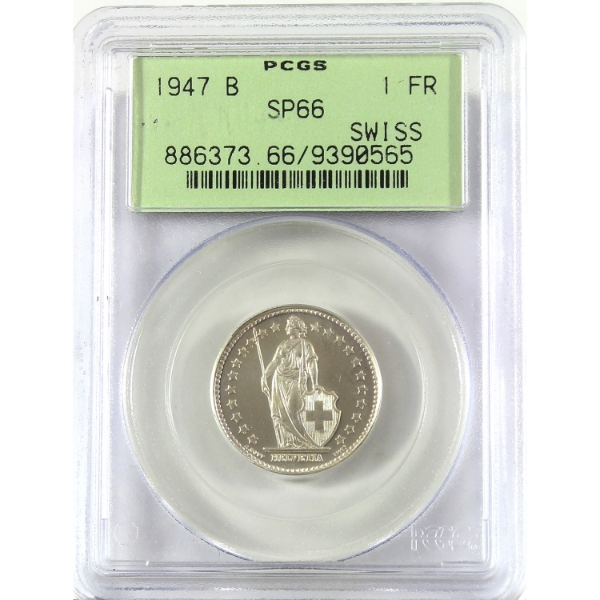Switzerland Silver 1947B Franc PCGS SP66