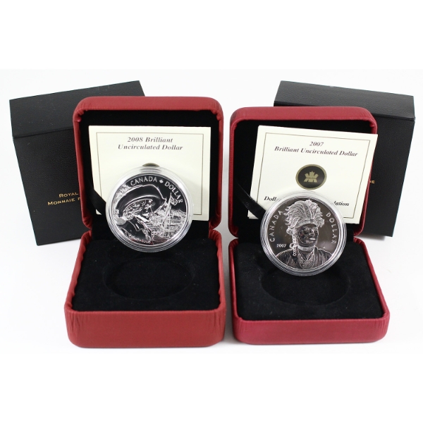 2007 & 2008 $1 Brilliant Uncirculated Dollars. 2pcs.