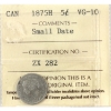 Image 1 : 5-cent 1875H Small Date ICCS VG10