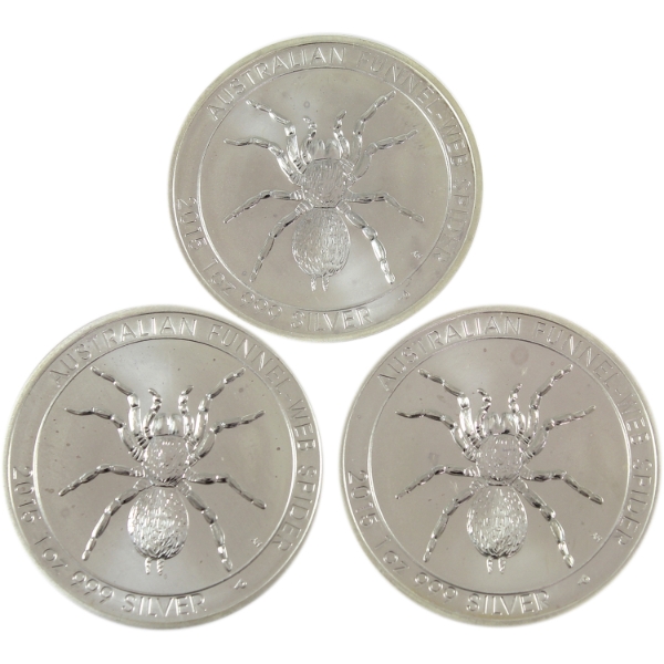 3x 1oz Australia 2015 $1 Funnel-Web Spider .999 Fine Silver Coins. 3pcs (Tax Exempt)