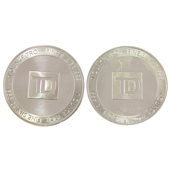 1oz TD Bank .999 Fine Silver Rounds. 2pcs. (Tax Exempt)