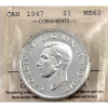 Image 1 : Silver $1 1947 Maple Leaf ICCS MS63