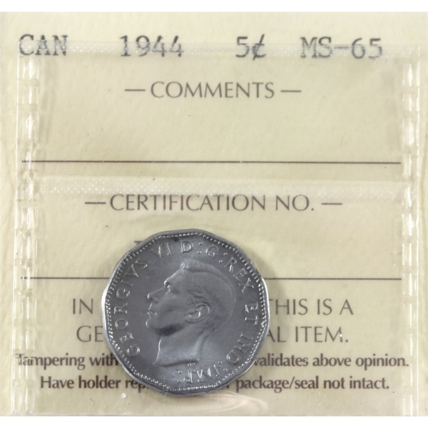 5-cent 1944 ICCS MS65
