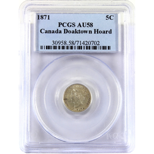 5-cent 1871 PCGS AU58 Canada Doaktown Hoard