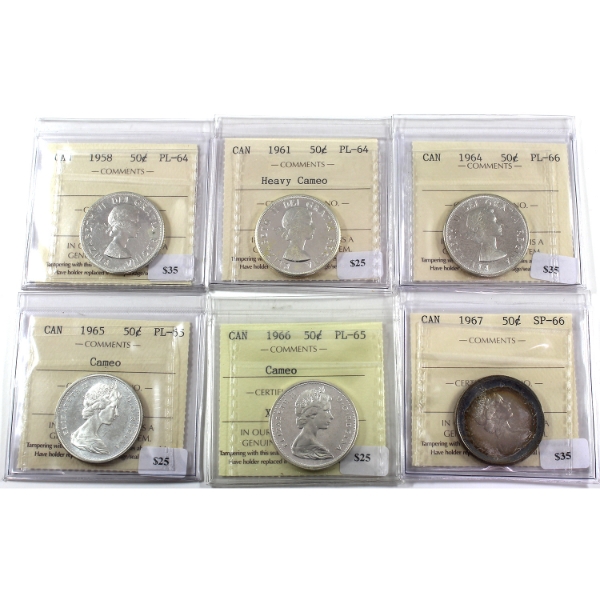 50-cent 1958-1967 ICCS PL64 to PL66. 6pcs