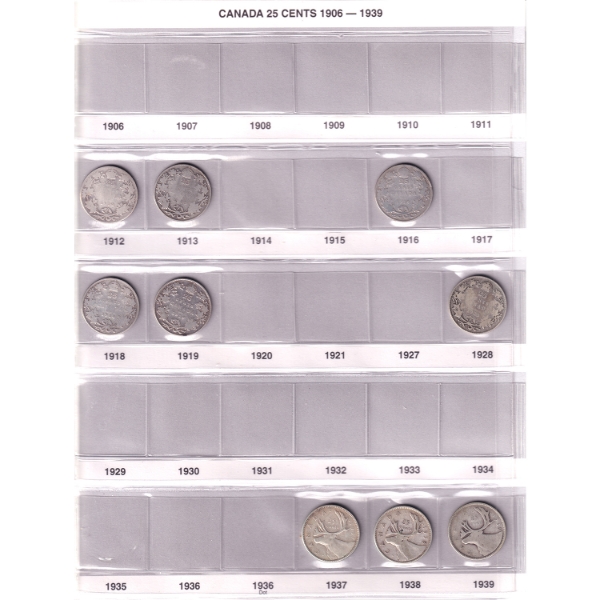 25-cent 1912-2007 Bulk Collection in 6x 30 Pocket Sheets in GardMaster Binder. 102pcs. 