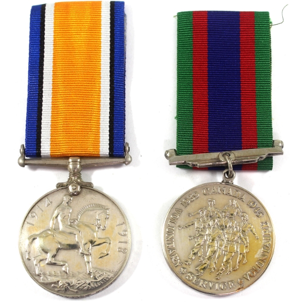 1914-1918 WWI British War Medal & 1939 Canadian Volunteer Service Medal Silver 35mm. 2pcs
