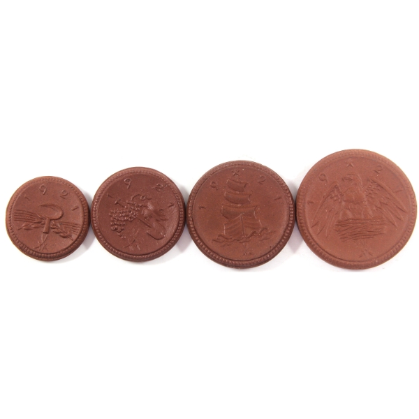 Germany-Weimar Republic 1921 Sachsen Brown Porcelain Emergency Coinage Set. 4pcs.