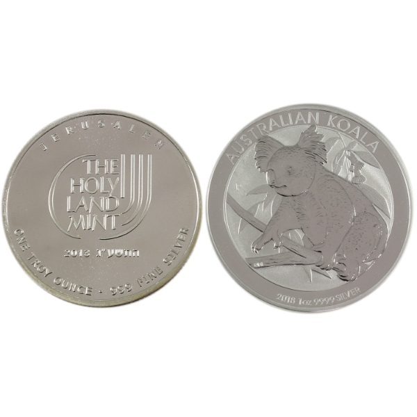 2x 1oz Jerusalem 2013 Dove of Peace & Australia 2018 Koala .999 Fine Silver Rounds. 2pcs.