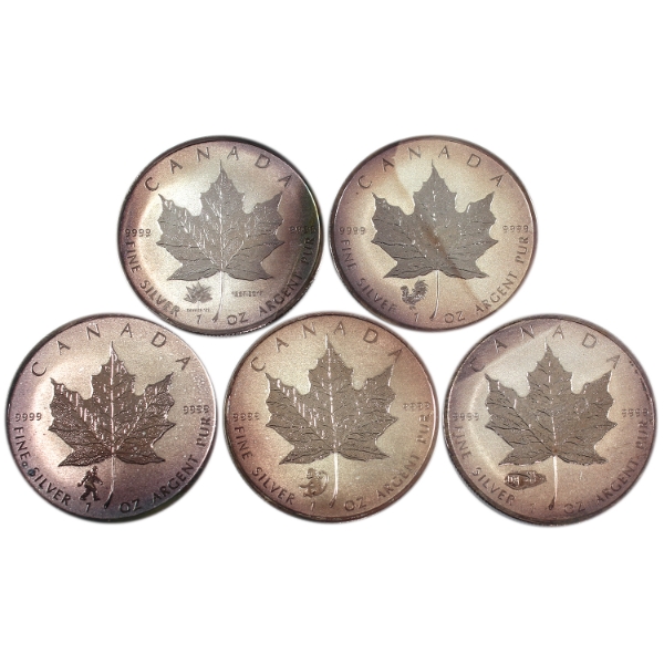 5x 1oz 2016 & 2017 $5 SML .9999 Fine Silver Coins w/ Privy Marks. 5pcs. (Tax Exempt)