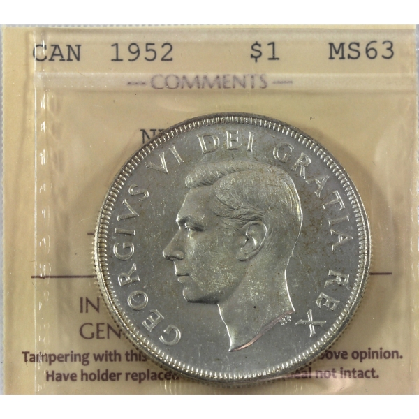 Silver $1 1952 NWL; 2/2 ICCS MS63