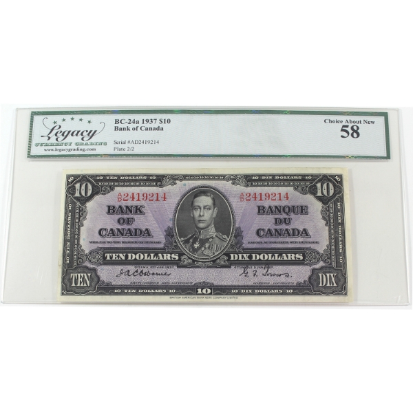 BC-24a 1937 $10 Legacy Choice AU58 Osborne-Towers SN: A/D2419214
