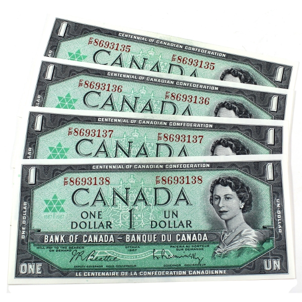 BC-45b-i 1967 $1 Consecutive Beattie-Rasminsky SN:F/P8693135-"38. 4pcs