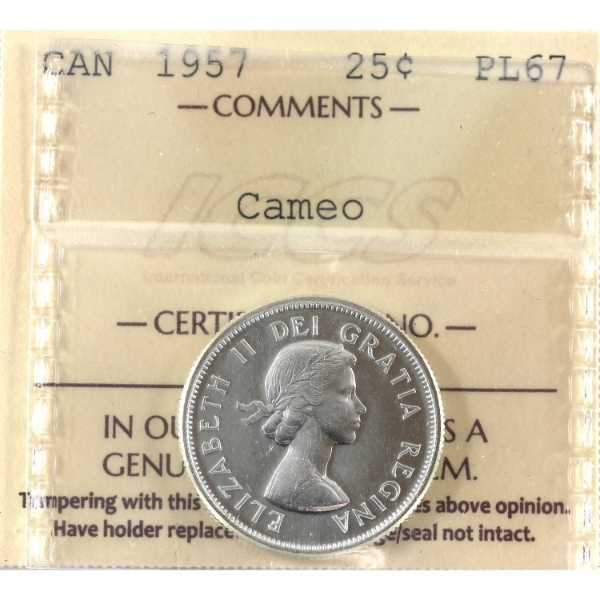 25-cent 1957 ICCS PL67 Cameo