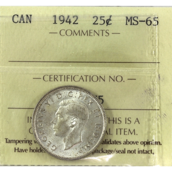 25-cent 1942 ICCS MS65