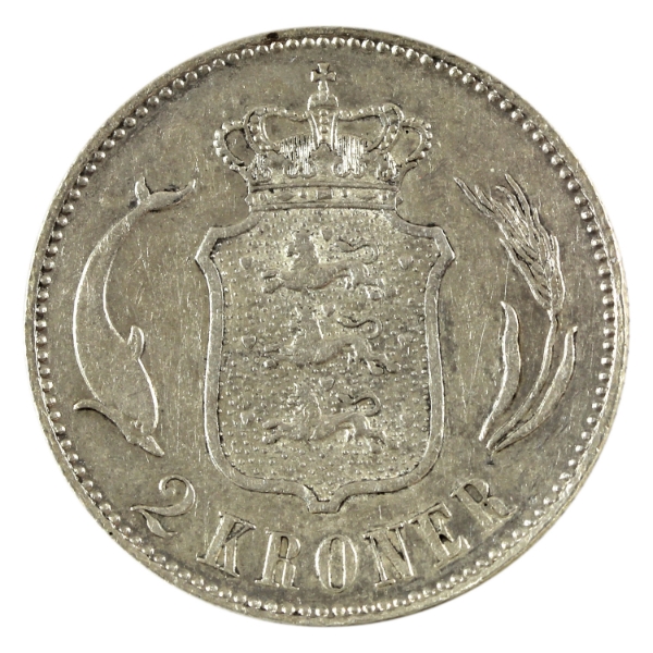 Denmark Silver 1876CS 2 Kroner EF-AU