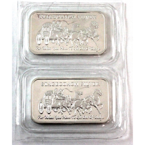 2x 1oz Stagecoach Divisible .999 Fine Silver Bars Sealed (Tax Exempt). 2pcs.