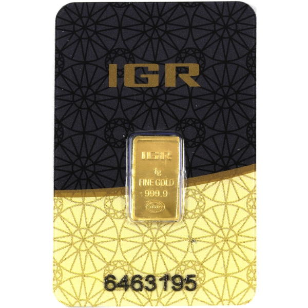 1g Gold IGR .9999 Gold Bar in Assay Card (Tax Exempt)