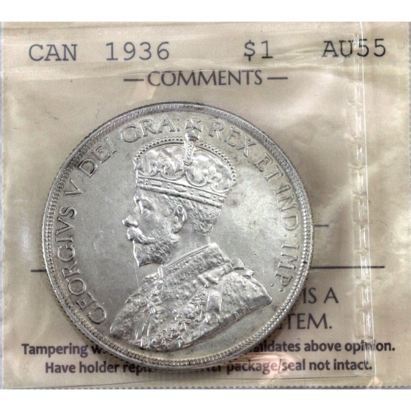 Silver $1 1936 ICCS AU55