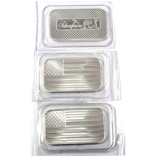 3x 1oz SilverTowne Mint & Unbranded .999 Fine Silver Bars. 3pcs. (Tax Exempt)