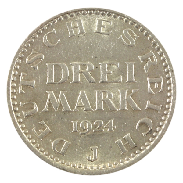 Germany-Weimar Republic Silver 1924J 3 Mark AU