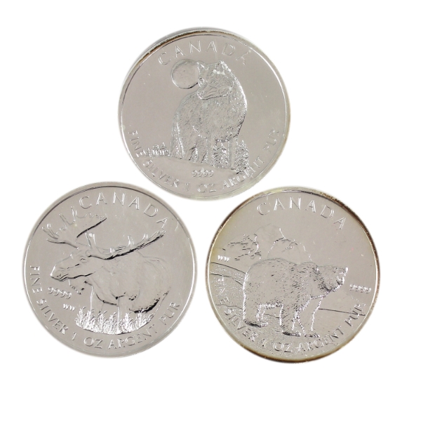 3x 1oz 2011 & 2012 $5 Wildlife Series .9999 Fine Silver Coins. 3pcs (Tax Exempt)