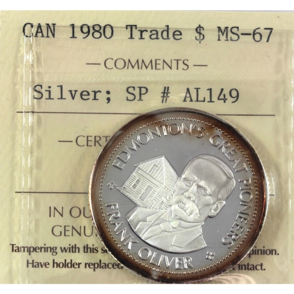 1980 Edmonton Klondike Days Silver Trade Dollar Token: Great Pioneers ICCS MS67