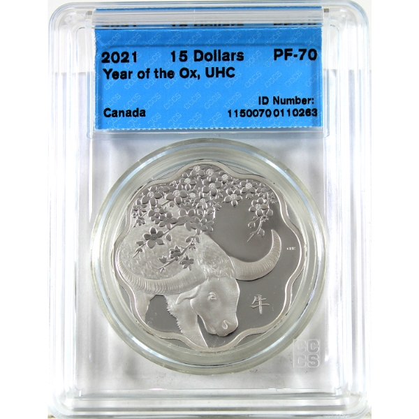 2021 $15 Lunar Lotus Year of the Ox Sterling Silver Coin CCCS PF70 UHC