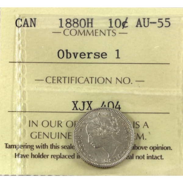 10-cent 1880H Obv 1 ICCS AU55