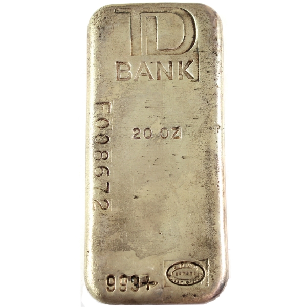 20oz Johnson Matthey TD Bank .999+ Silver Bar, SN: F008672. Mintage of <500! (Tax Exempt)