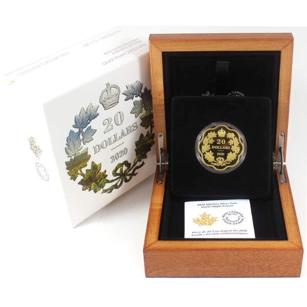 2020 $20 Iconic Maple Leaves .9999 Fine Silver Coin (Tax Exempt)