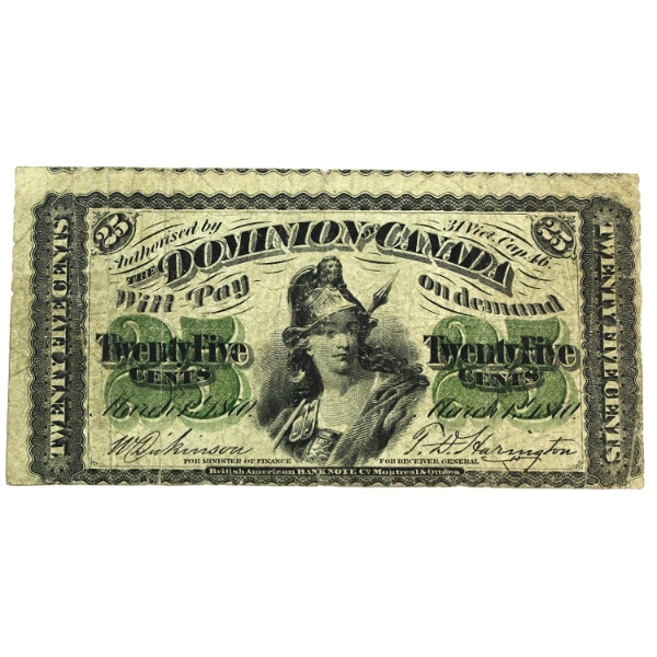 DC-1c 1870 25-cent Shinplaster Dickinson-Harington