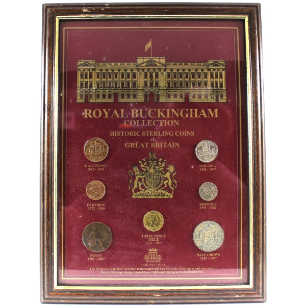 Royal Buckingham Collection of Historic Sterling Coins of Great Britain in Wooden Frame