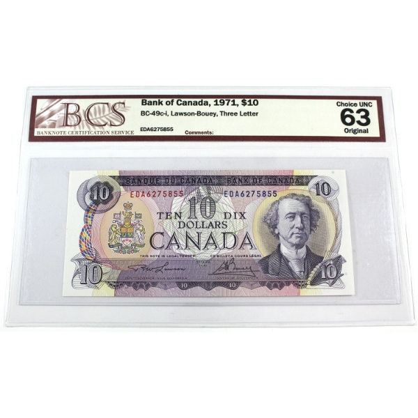 BC-49c-i 1971 $10 BCS CUNC63 Original Lawson-Bouey Three Letter SN: EDA6275855