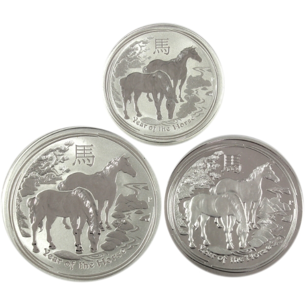 2.5oz Lot Total! Australia 2014 YOT Horse 1/2oz 50-cent, 1oz $1, & 1oz Medallion. 3pcs. (Tax Exempt)