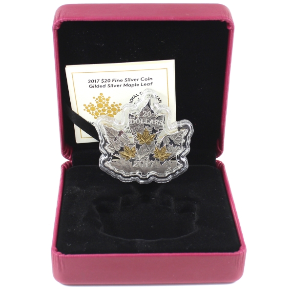 2017 $20 Gilded Silver Maple Leaf Shaped 1oz .9999 Fine Silver Coin (Tax Exempt)