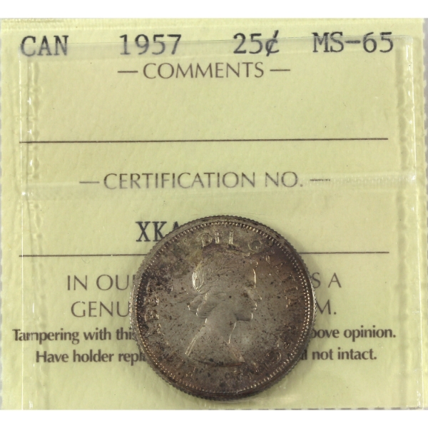 25-cent 1957 ICCS MS65