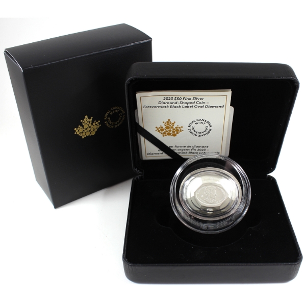 2023 $50 Forevermark Black Label Oval Diamond-Shaped Coin Fine Silver (Tax Exempt)