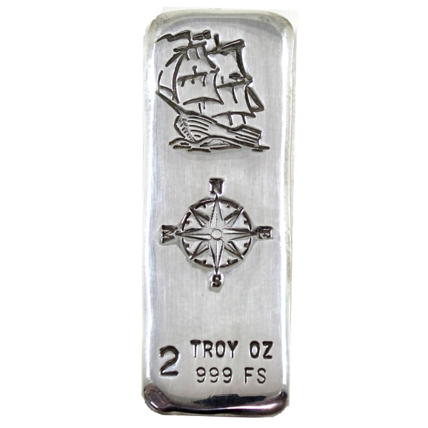 2oz Rocky Shore Silver Co. Ship & Compass .999 Fine Silver Bar (Tax Exempt)