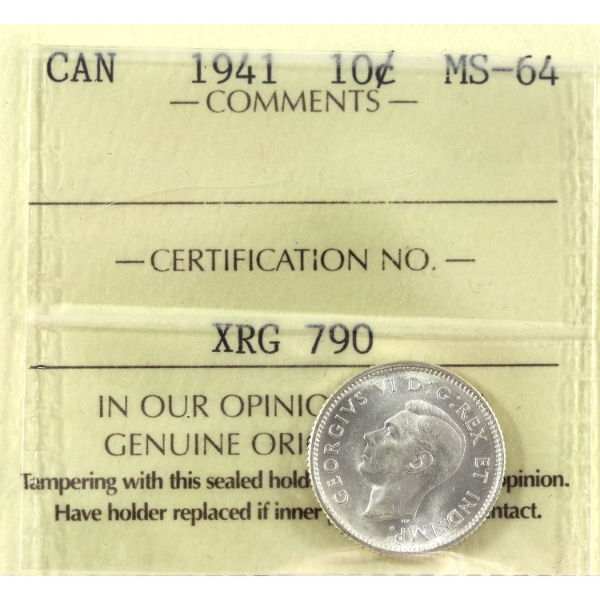 10-cent 1941 ICCS MS64