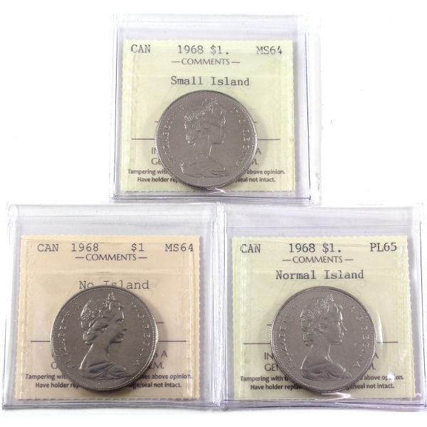 Nickel $1 1968 ICCS MS64 to PL65. 3pcs.